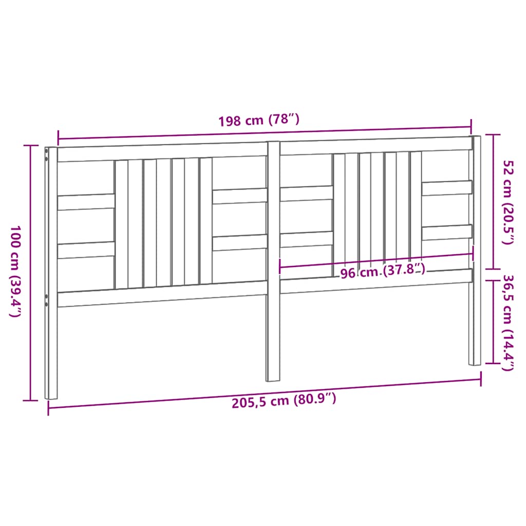 Uzglavlje za krevet boja meda 206 x 4 x 100 cm masivna borovina