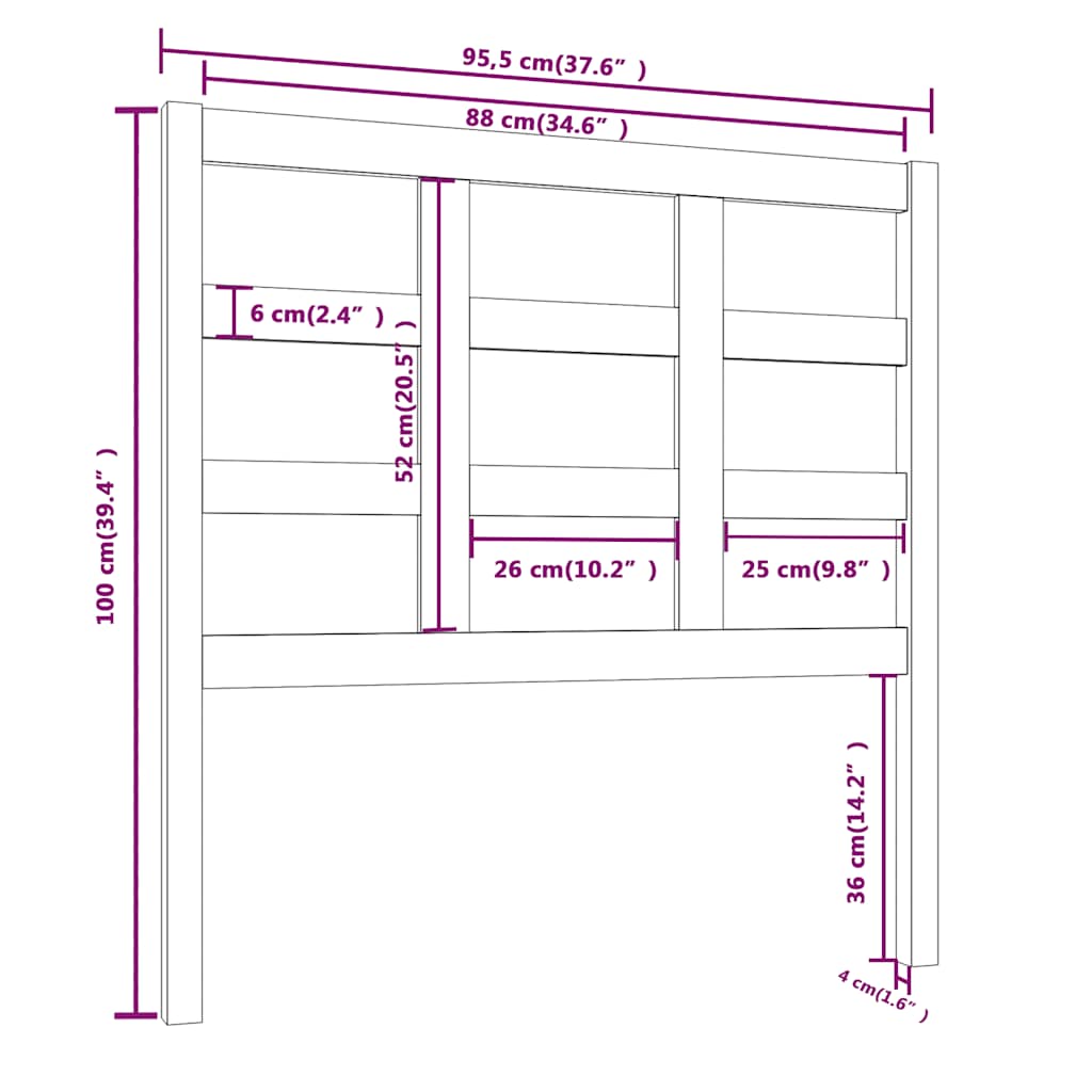 Uzglavlje za krevet crno 95,5 x 4 x 100 cm od masivne borovine