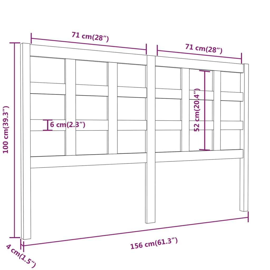 Uzglavlje za krevet sivo 156 x 4 x 100 cm od masivne borovine