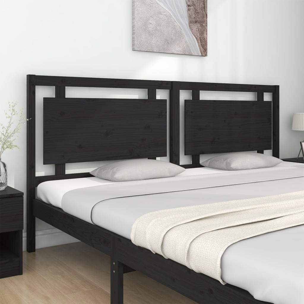 Uzglavlje za krevet crno 205,5 x 4 x 100 cm od masivne borovine
