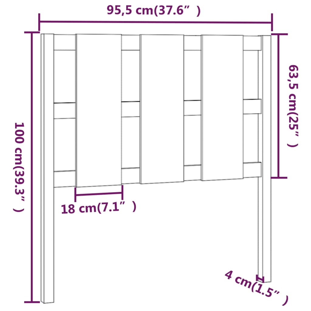 Uzglavlje za krevet sivo 95,5 x 4 x 100 cm od masivne borovine