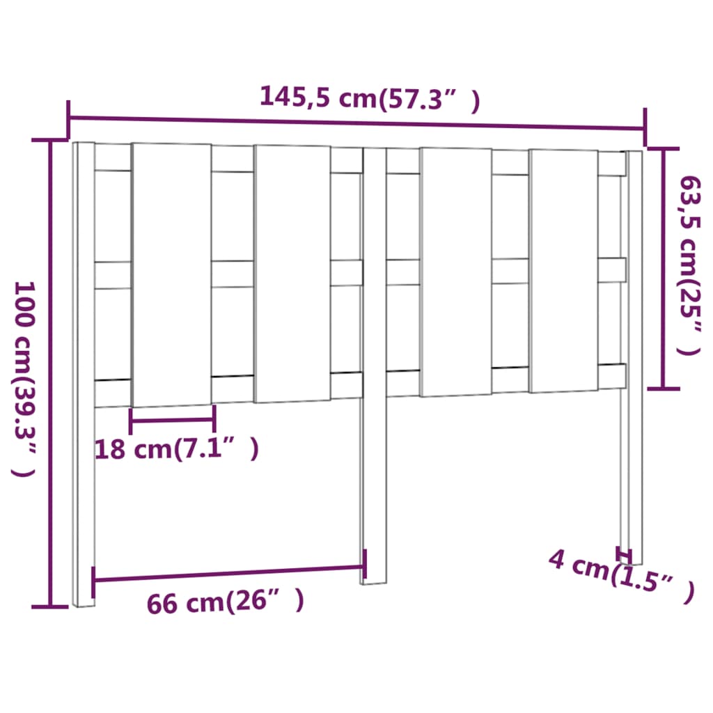 Uzglavlje za krevet sivo 145,5 x 4 x 100 cm od masivne borovine