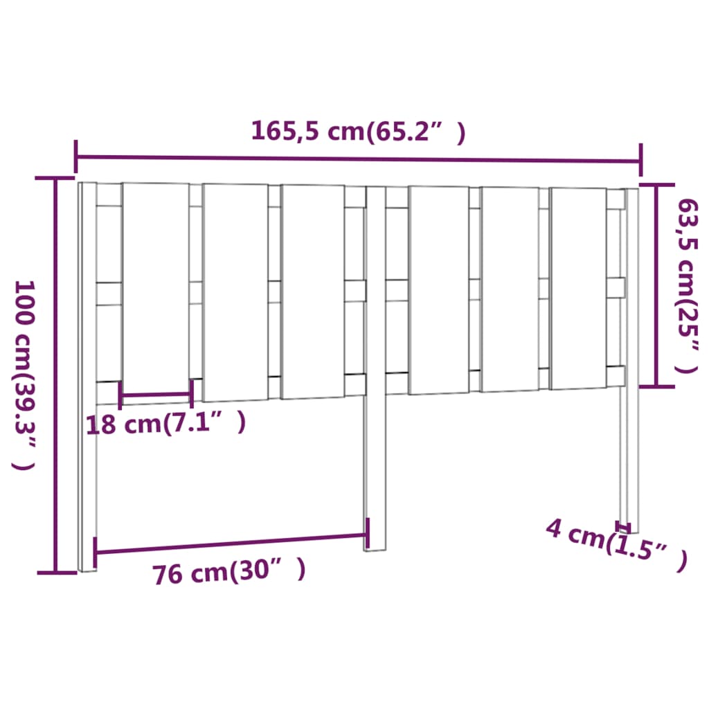 Uzglavlje za krevet sivo 165,5 x 4 x 100 cm od masivne borovine