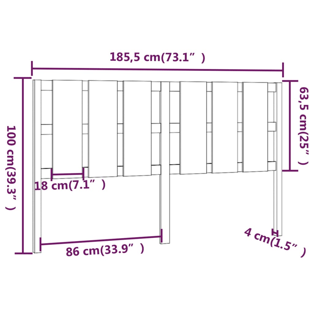 Uzglavlje za krevet crni 185,5 x 4 x 100 cm od masivne borovine