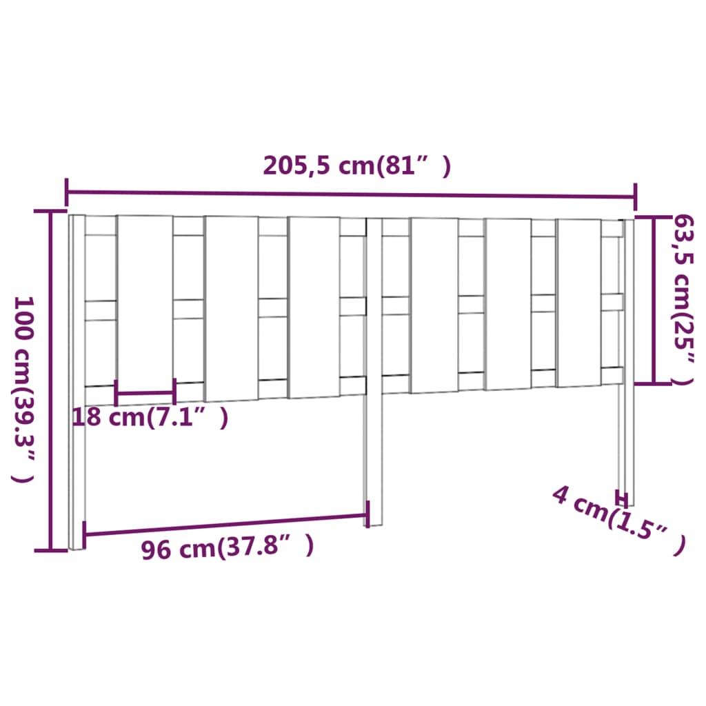 Uzglavlje za krevet sivo 205,5 x 4 x 100 cm od masivne borovine