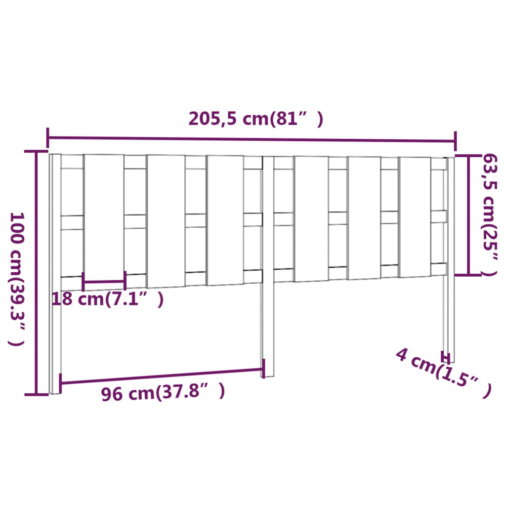 Uzglavlje za krevet boja meda 205,5x4x100 cm masivna borovina