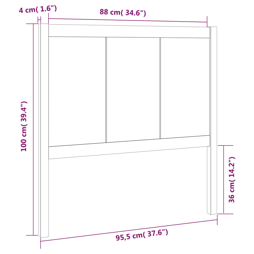 Uzglavlje za krevet crno 95,5 x 4 x 100 cm od masivne borovine