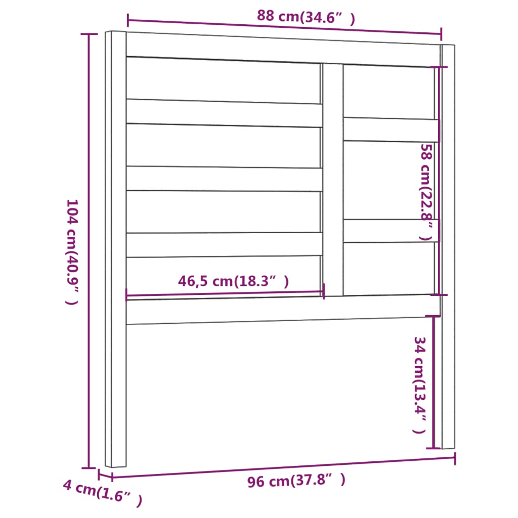 Uzglavlje za krevet crno 96 x 4 x 104 cm od masivne borovine