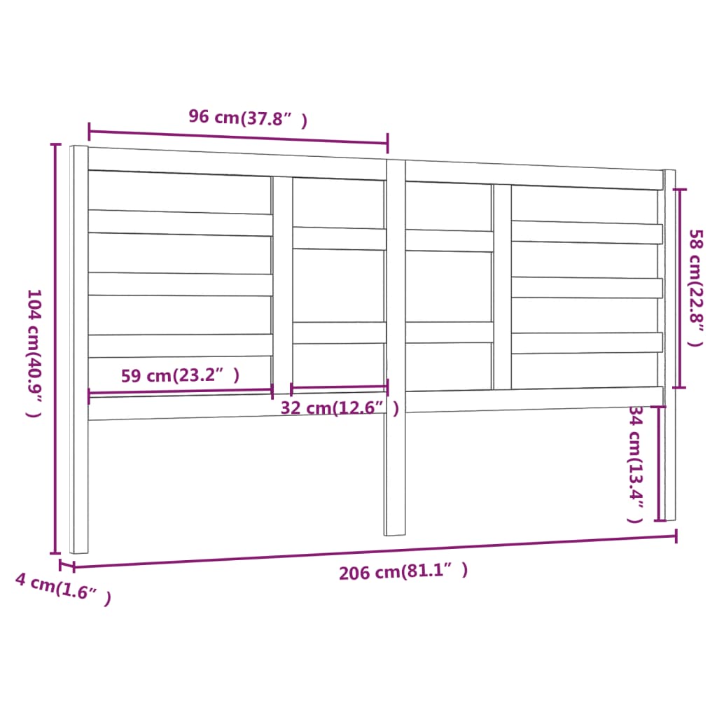 Uzglavlje za krevet crno 206 x 4 x 104 cm od masivne borovine
