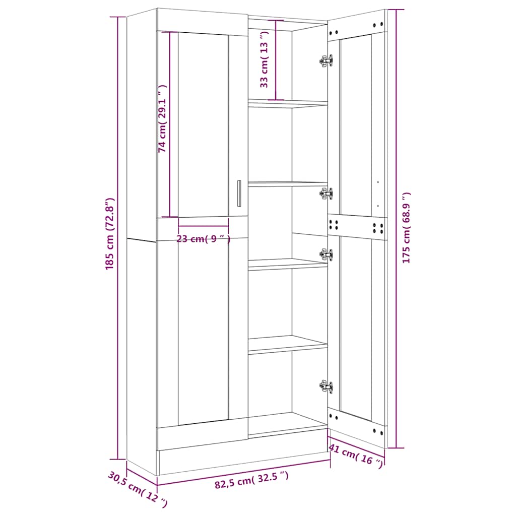 Vitrina boja sivog hrasta sonome 82,5 x 30,5 x 185 cm drvena