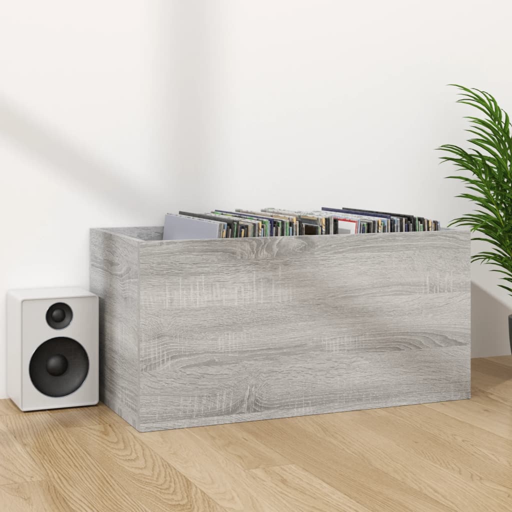 Kutija za pohranu vinilnih ploča siva 71 x 34 x 36 cm drvena
