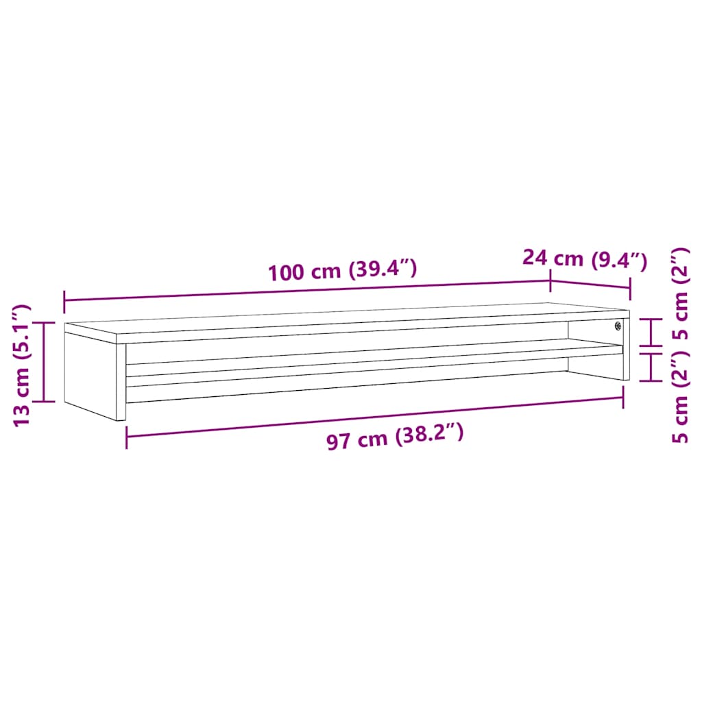 Stalak za monitor boja sivog hrasta 100 x 24 x 13 cm drveni