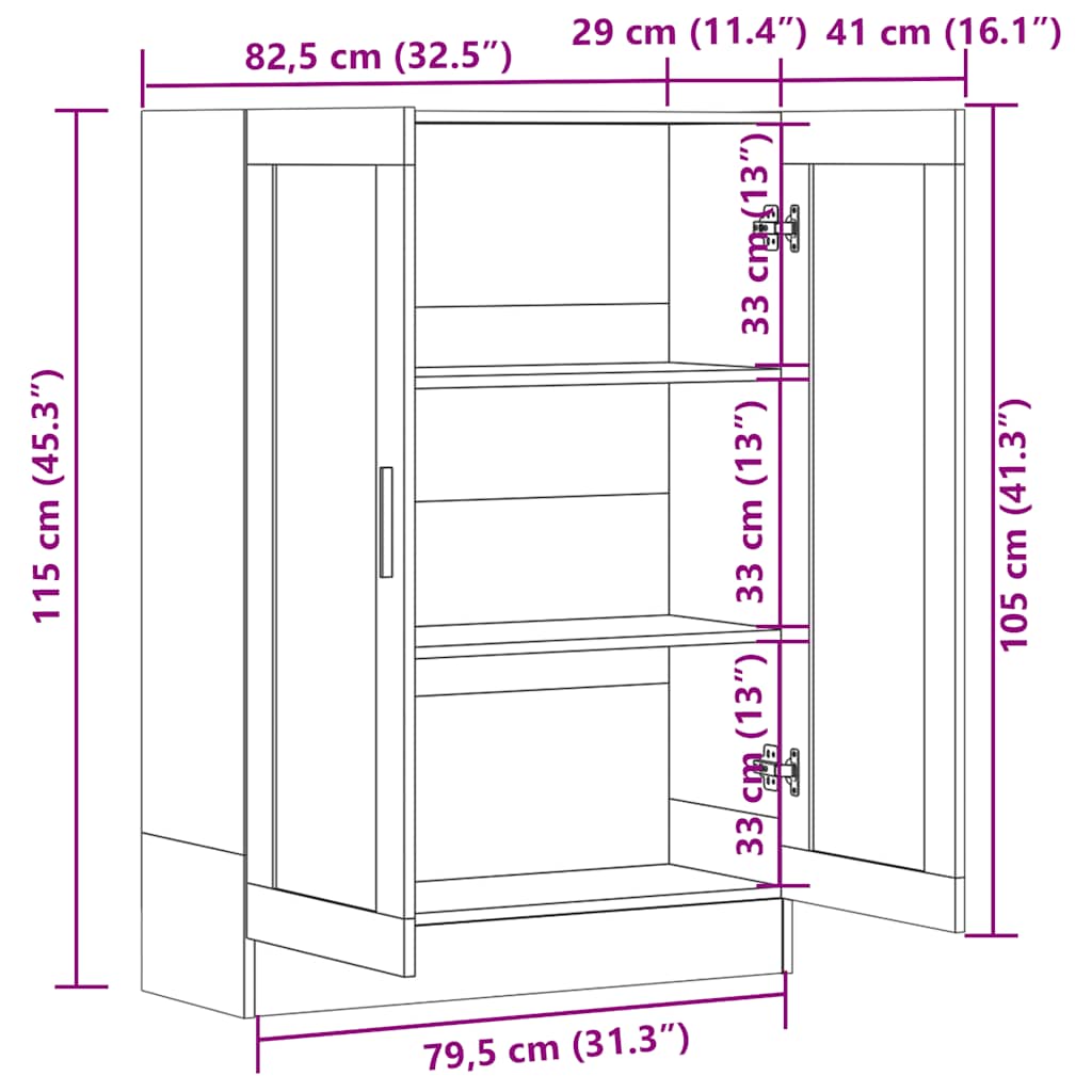 Vitrina boja sivog hrasta sonome 82,5 x 30,5 x 115 cm drvena