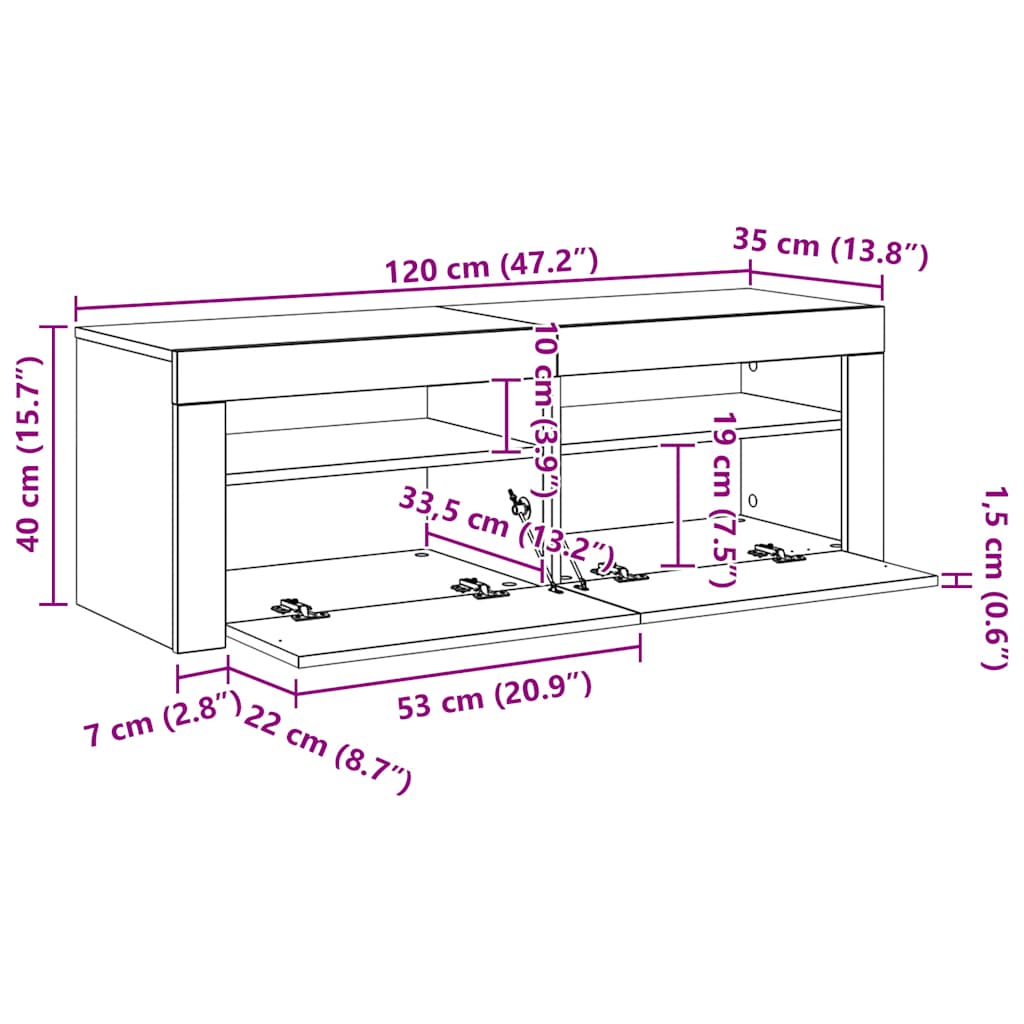TV ormarić s LED svjetlima boja hrasta sonome 120 x 35 x 40 cm