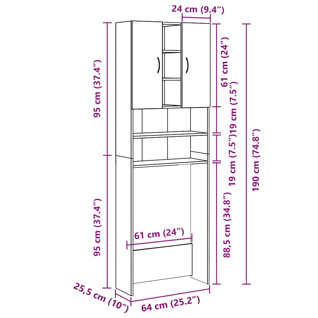 Ormarić za perilicu rublja boja hrasta sonome 64x25,5x190 cm