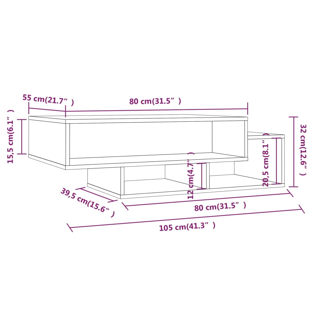 Stolić za kavu boja hrasta 105 x 55 x 32 cm konstruirano drvo