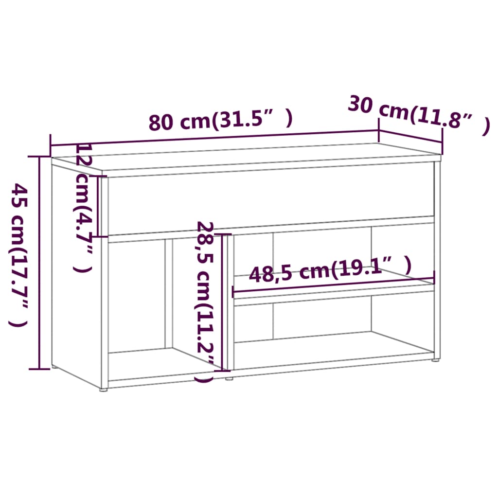 Klupa za cipele boja sivog hrasta 80x30x45 cm konstruirano drvo