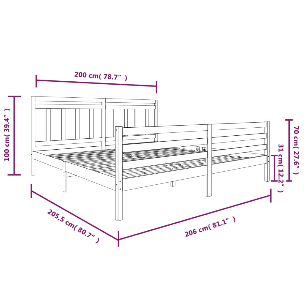 Okvir za krevet od masivnog drva sivi 200 x 200 cm