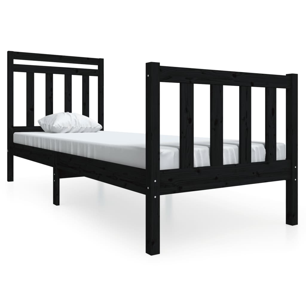 Okvir za krevet crni 75x190 cm jednokrevetni masivno drvo
