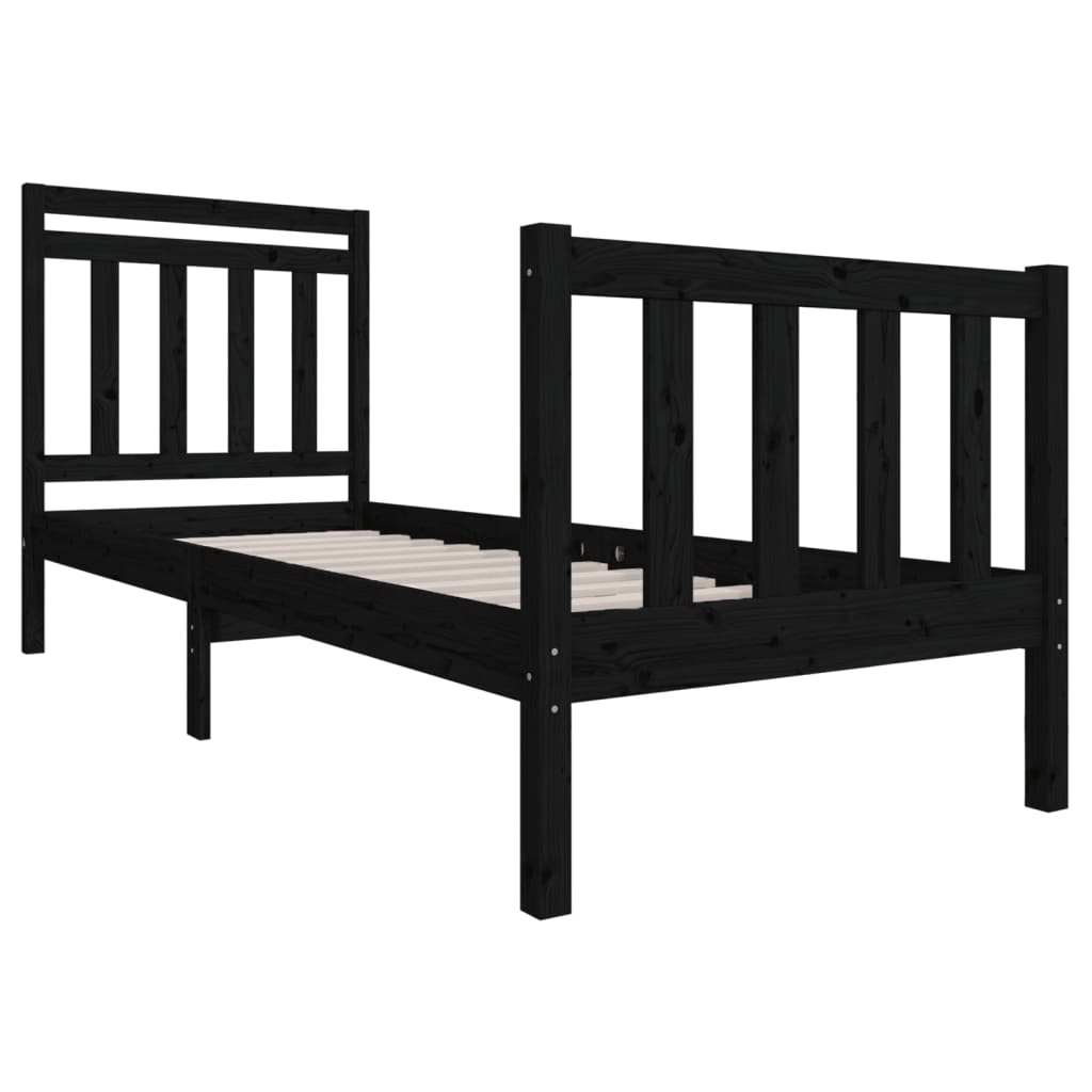 Okvir za krevet crni 75x190 cm jednokrevetni masivno drvo
