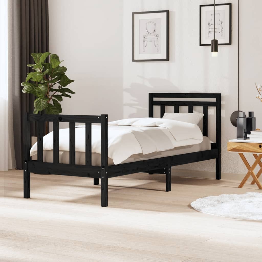 Okvir za krevet crni 75x190 cm jednokrevetni masivno drvo