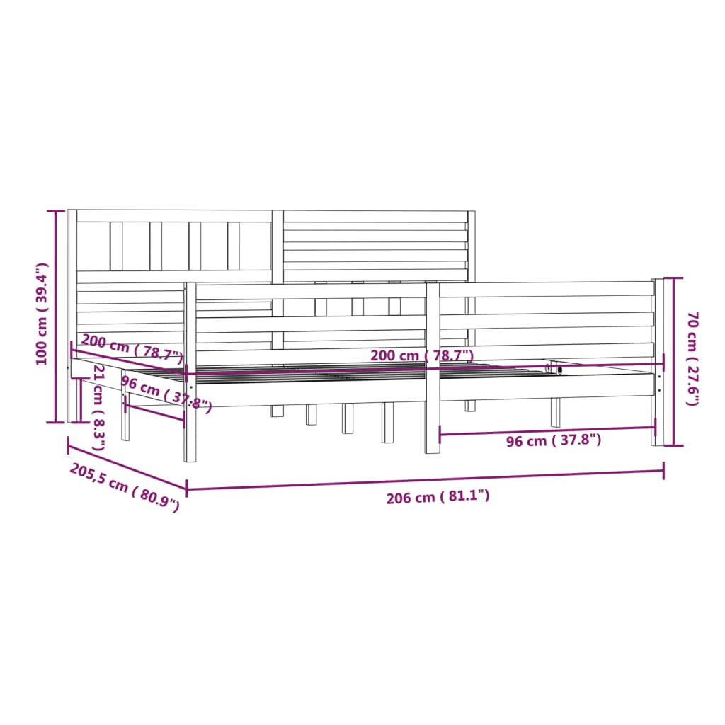 Okvir za krevet od masivnog drva bijeli 200 x 200 cm