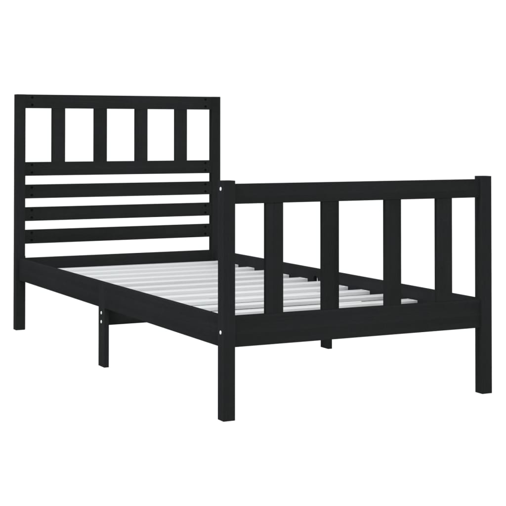 Okvir za krevet crni 75x190 cm jednokrevetni masivno drvo