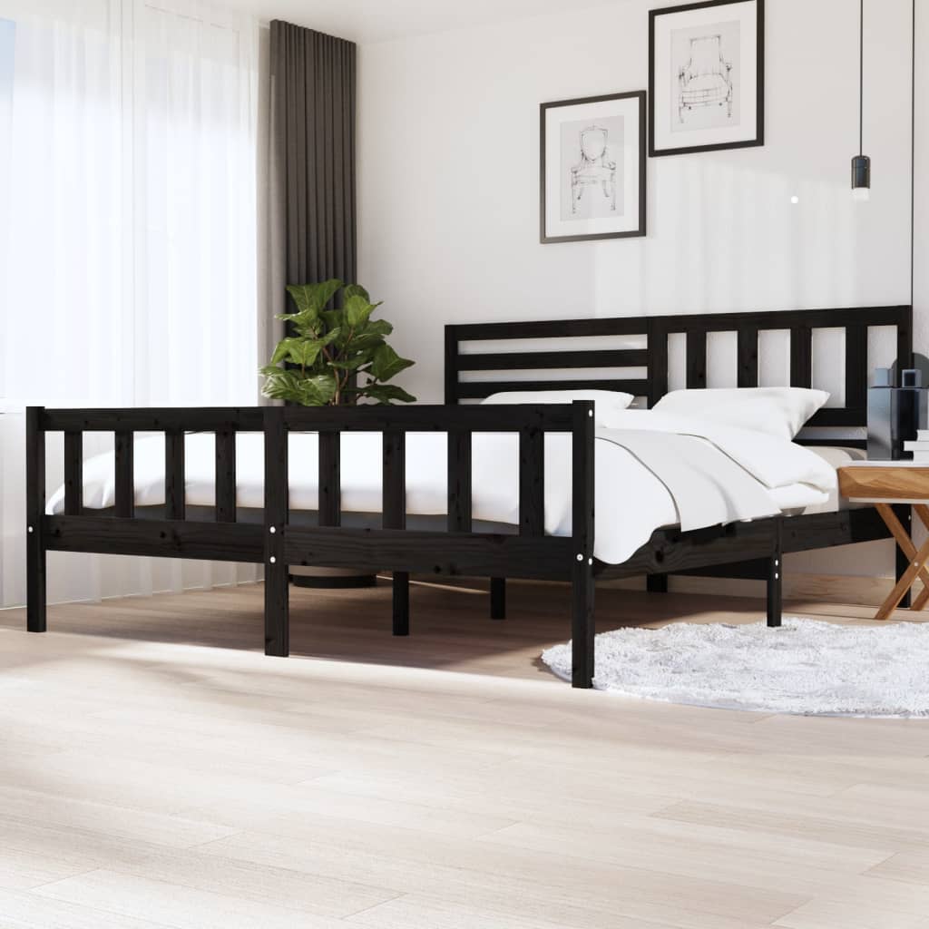 Okvir za krevet od masivnog drva crni 200 x 200 cm