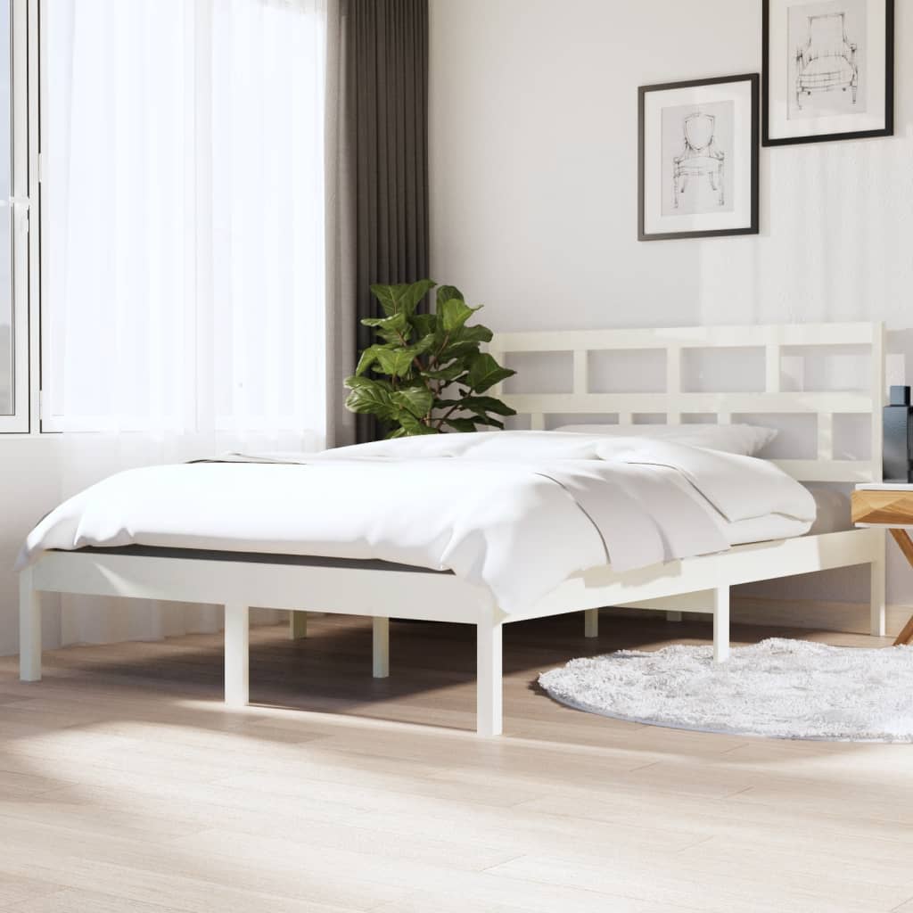 Okvir za krevet od masivne borovine bijeli 140 x 190 cm