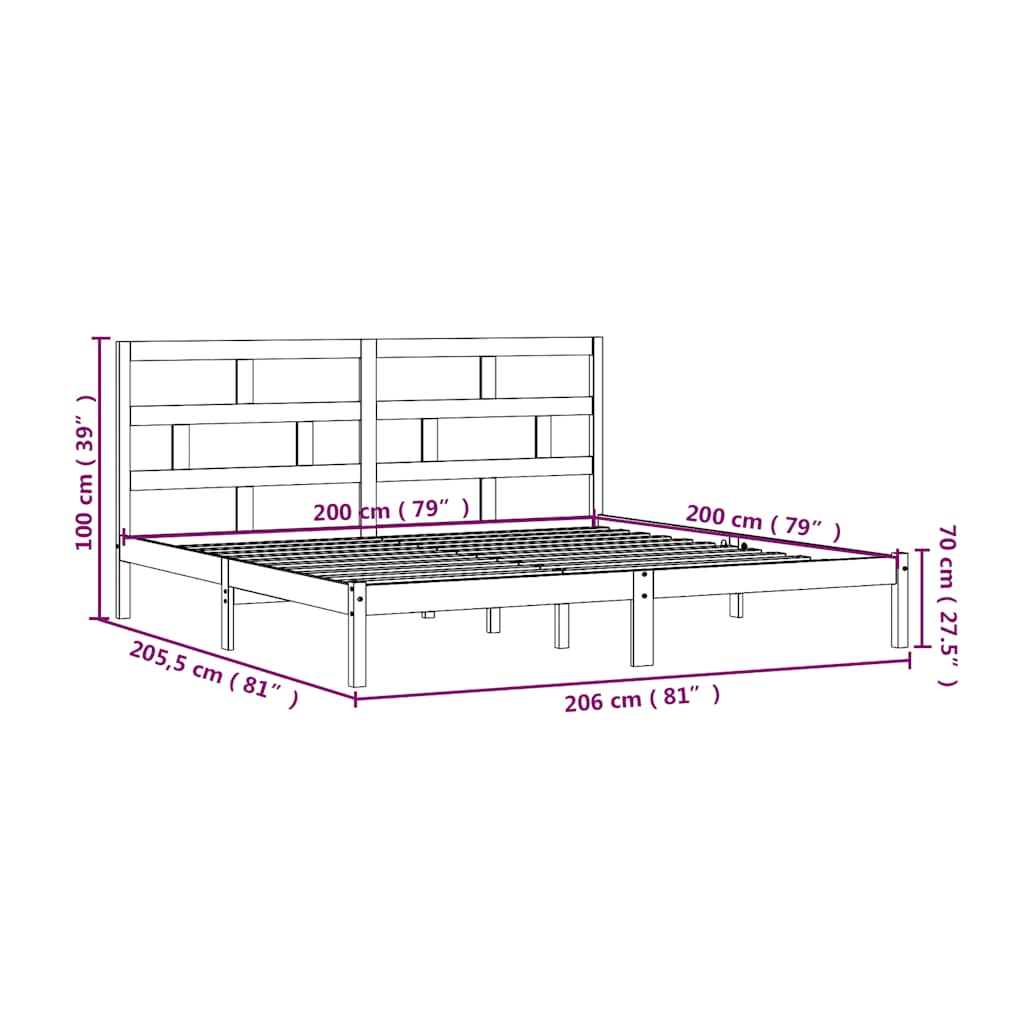Okvir za krevet od masivne borovine crni 200 x 200 cm