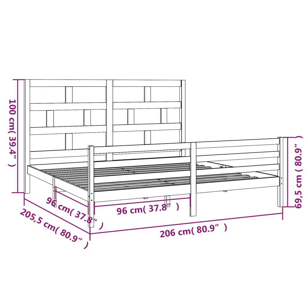 Okvir za krevet od masivne borovine sivi 200 x 200 cm