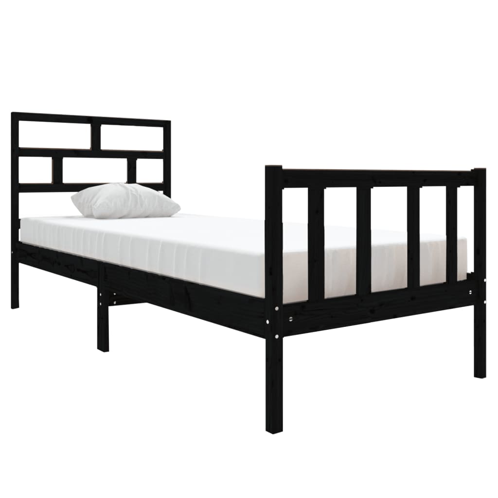 Okvir za krevet od borovine crni 75 x 190 cm jednokrevetni