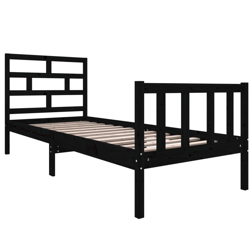 Okvir za krevet od borovine crni 75 x 190 cm jednokrevetni