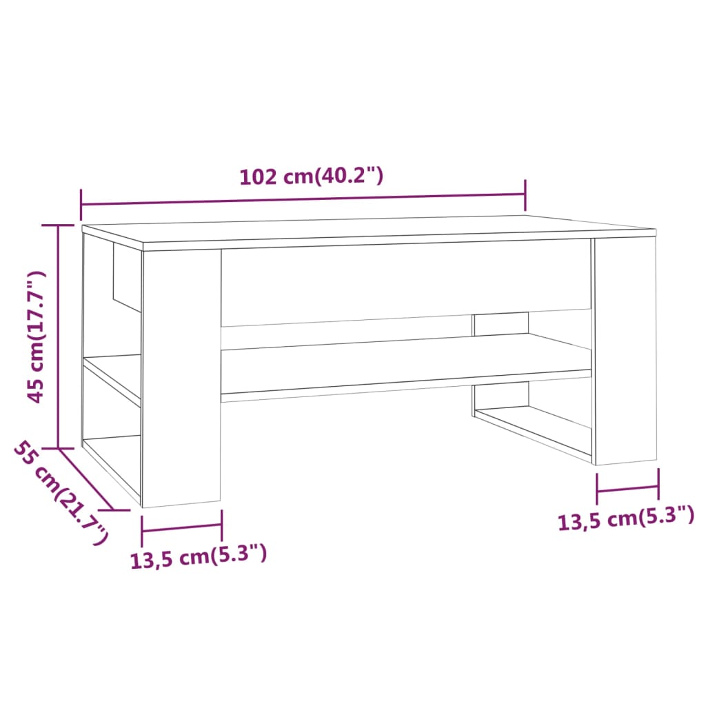 Stolić za kavu bijeli 102x55x45 cm od konstruiranog drva