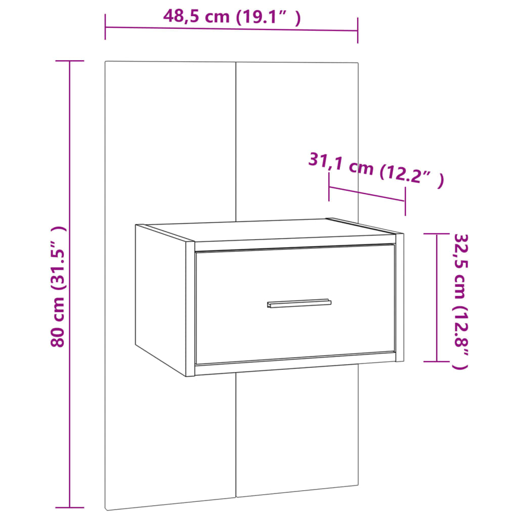 Zidni noćni ormarić visoki sjaj bijeli