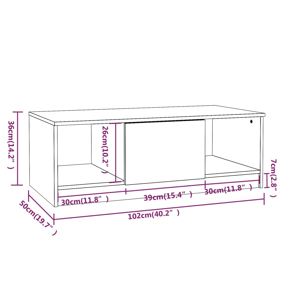 Stolić za kavu bijeli 102 x 50 x 36 cm od konstruiranog drva