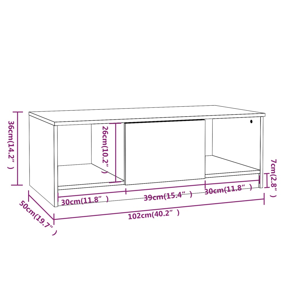 Stolić za kavu boja betona 102x50x36 cm konstruirano drvo