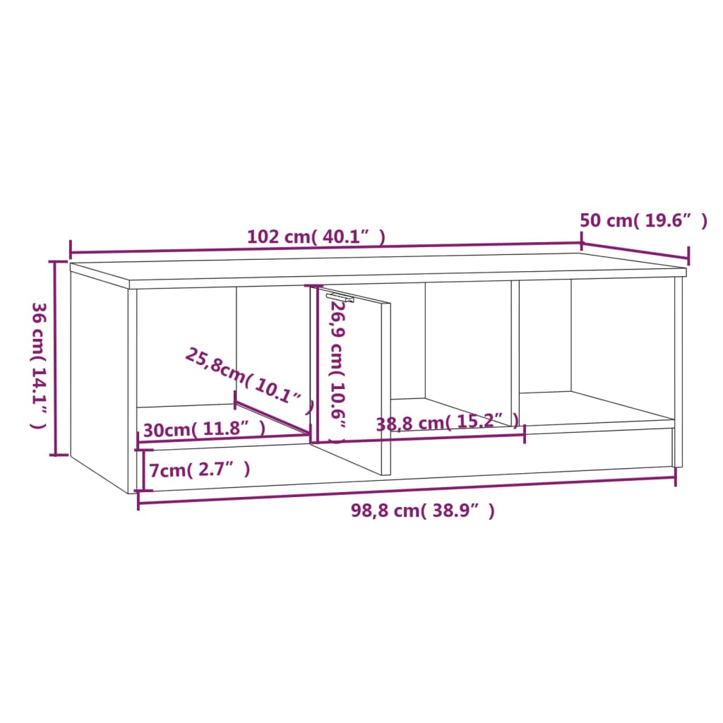 Stolić za kavu bijeli i hrast 102x50x36 cm konstruirano drvo