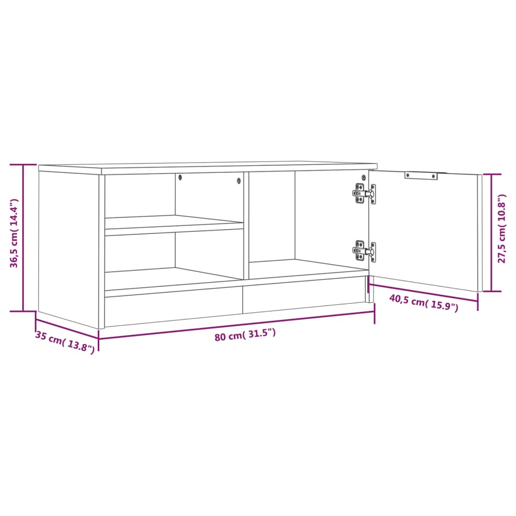 TV ormarić bijeli 80 x 35 x 36,5 cm od konstruiranog drva