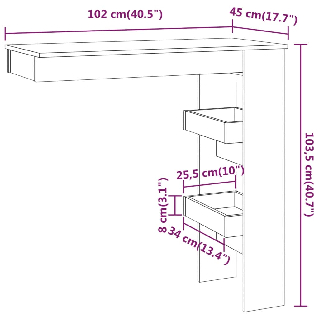 Zidni barski stol boja hrasta 102x45x103,5 cm konstruirano drvo