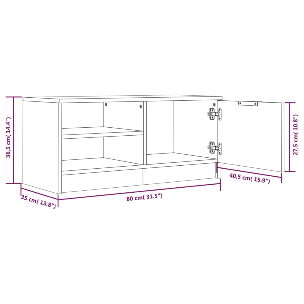TV ormarić boja hrasta sonome 80x35x36,5 cm konstruirano drvo