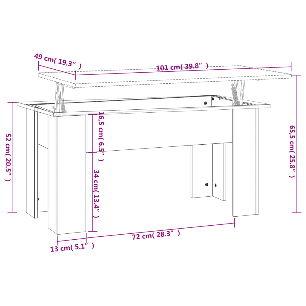 Stolić za kavu crni 101x49x52 cm od konstruiranog drva