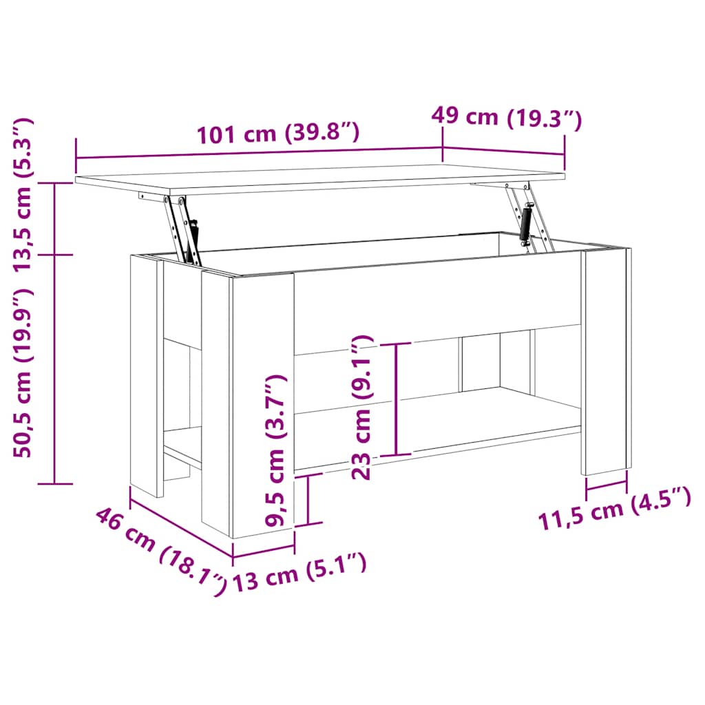 Stolić za kavu crni 101x49x52 cm od konstruiranog drva
