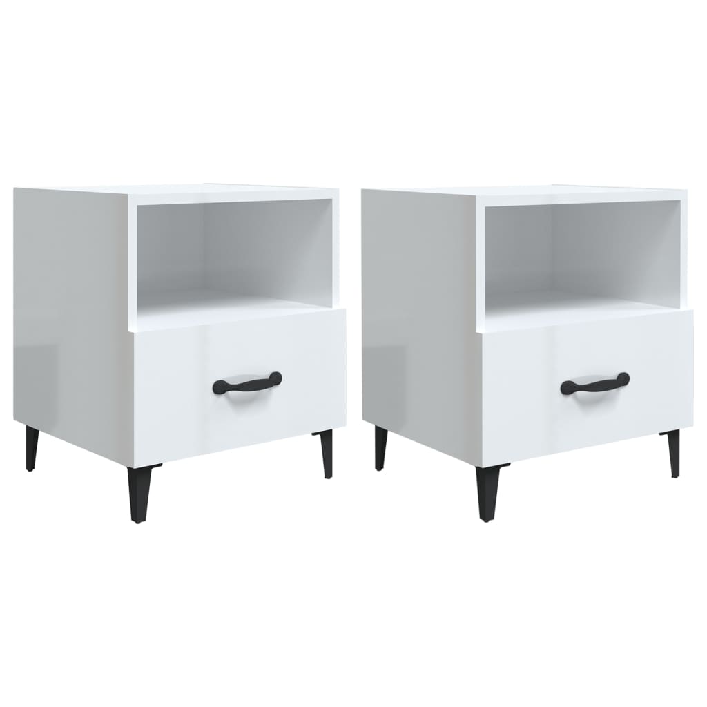 Noćni ormarići 2 kom visoki sjaj bijeli od konstruiranog drva