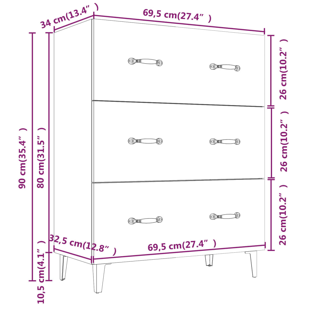 Komoda boja hrasta sonome 69,5x34x90 cm od konstruiranog drva