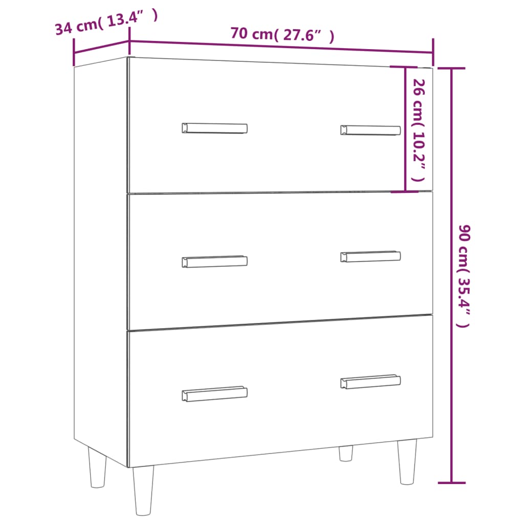 Komoda boja smeđeg hrasta 70x34x90 cm od konstruiranog drva