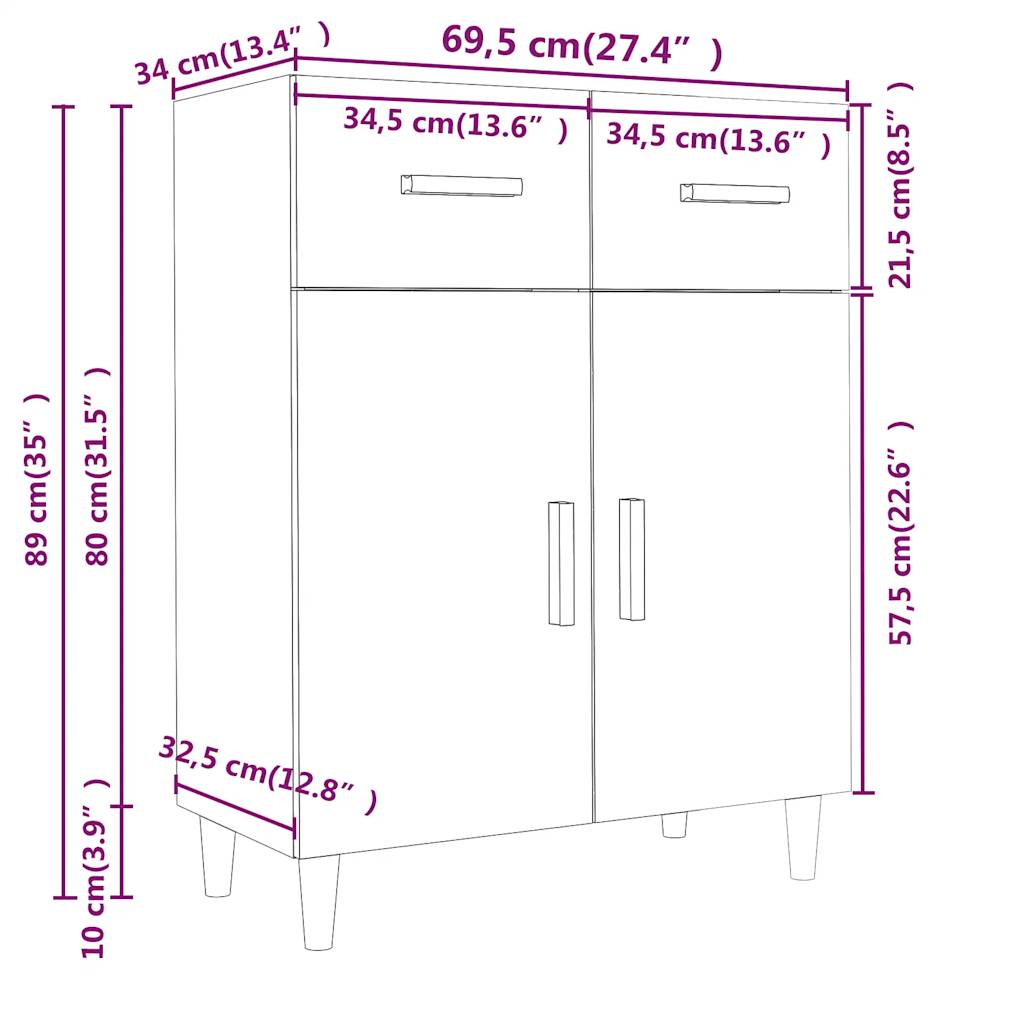 Komoda boja dimljenog hrasta 69,5x34x89 cm konstruirano drvo