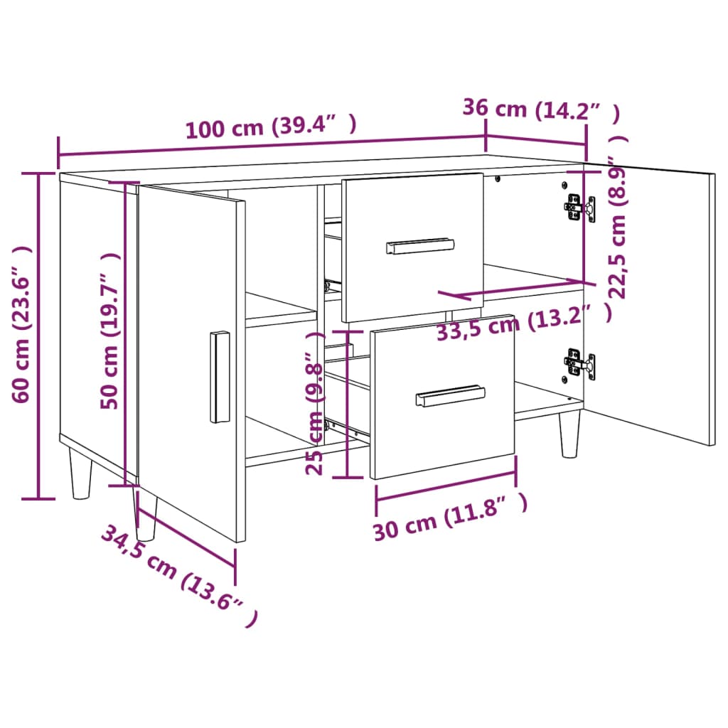 Komoda boja dimljenog hrasta 100 x 36 x 60 cm konstruirano drvo
