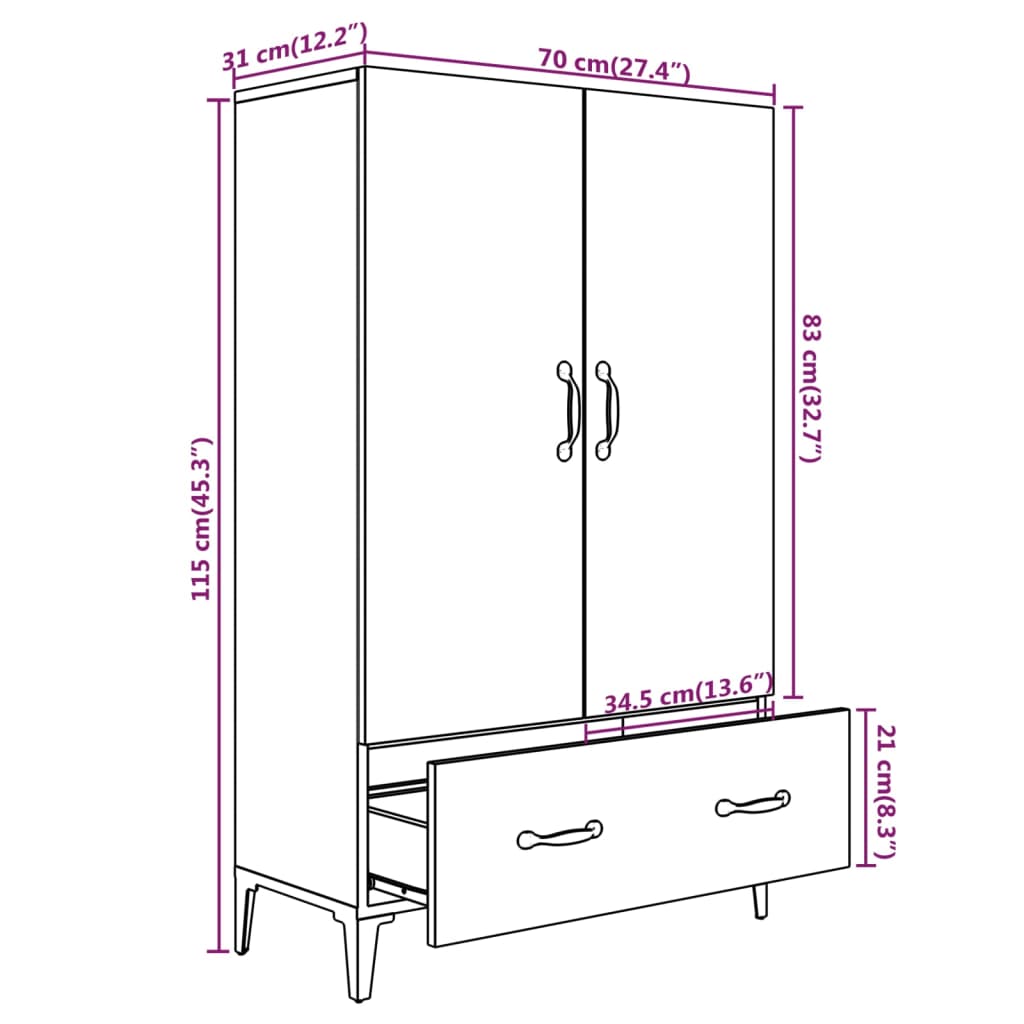 Komoda boja dimljenog hrasta 70 x 31 x 115 cm konstruirano drvo
