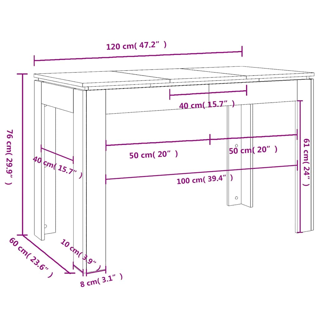 Blagovaonski stol boja hrasta 120x60x76 cm konstruirano drvo